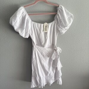 TRIXXI Los Angeles White Ruffle Wrap Mini Dress Romantic Babydoll Size Small
